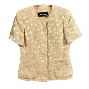 Vtg Louis Feraud Floral Silk Blend Short Sleeve Buttoned Jacket Yellow Size 6